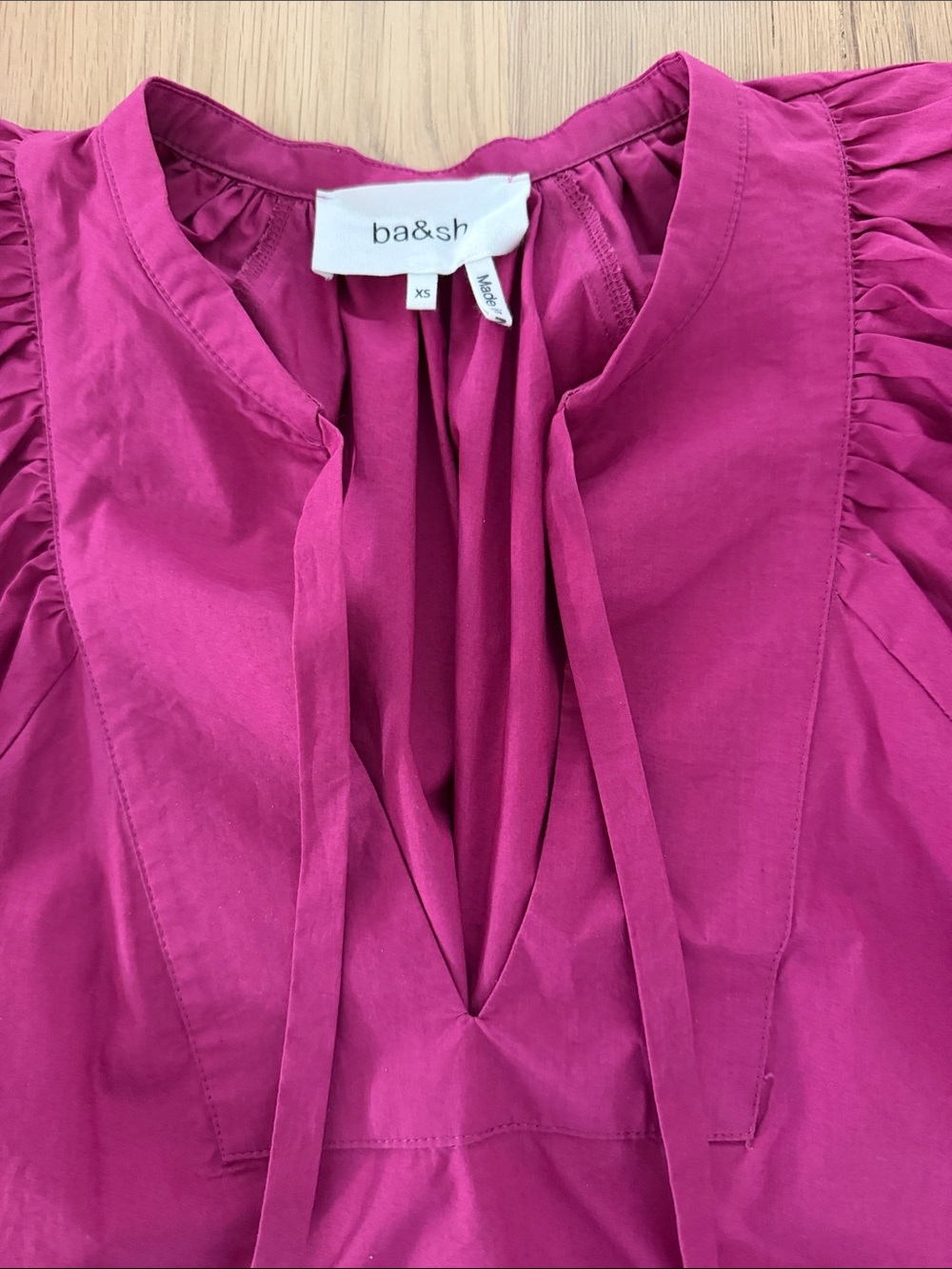 ba&sh Fuchsia Puff-Sleeve Tie-Front Blouse XS - Picture 4 of 5